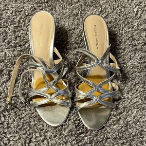 Pelle Moda Metallic Silver Strappy Heels